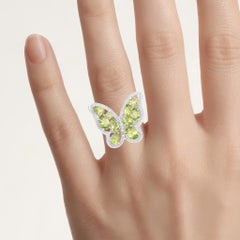 Peridot Butterfly Ring With White Topaz 4.47 Carats Sterling Silver