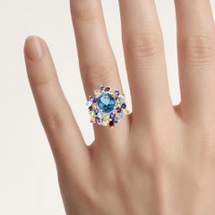 Natural Mixed Gemstones Ring 9.96 Carats Sterling Silver