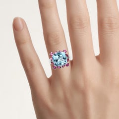 Blue Topaz Ring With Rhodolite Garnet 8.14 Carats Sterling Silver