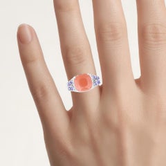 Peach Moonstone Ring With Tanzanite 3.94 Carats Sterling Silver