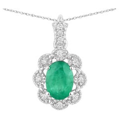 Zambian Emerald Pendant With Diamonds 0.76 Carats 10K White Gold