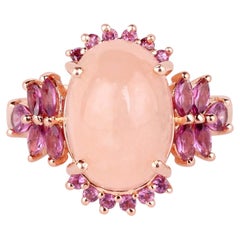 Morganite Ring With Rhodolite Garnet 9.06 Carats Gold Plated Silver