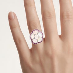 Ethiopian Opal Flower Ring With Ruby 4.62 Carats Sterling Silver