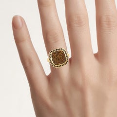 Drusy Quartz Ring With Black Spinel 6.16 Carats Gold Plated Silver