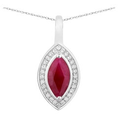 Ruby Pendant With Diamonds 1.5 Carats 10K White Gold