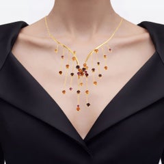 Hessonite Necklace With Garnet 15.8 Carats Gold Plated Silver