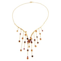 Hessonite Necklace With Garnet 15.8 Carats Gold Plated Silver