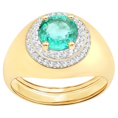 Emerald Ring With White Topaz 1.42 Carats Gold Plated Silver