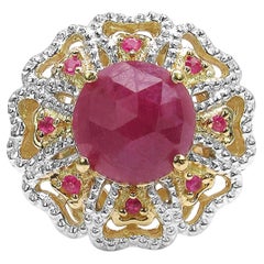 Pink Sapphire Ring With Ruby 5.53 Carats Gold Plated Silver