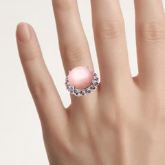 Pink Opal Ring With Pink Tourmaline 14.1 Carats Sterling Silver