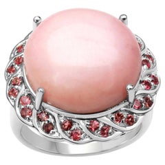 Pink Opal Ring With Pink Tourmaline 14.1 Carats Sterling Silver