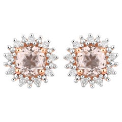 Morganite Stud Earrings With Diamonds 0.48 Carats 10K Rose Gold