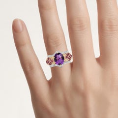 Amethyst Ring With Rhodolite Garnet 2.98 Carats Gold Plated Silver
