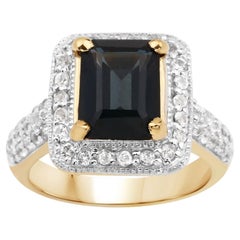 London Blue Topaz Ring With White Topaz 4.98 Carats Gold Plated Silver