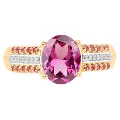 Rhodolite Garnet Ring With White Topaz 3.28 Carats Gold Plated Silver