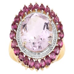 Pink Amethyst Ring With Rhodolite Garnet 10.1 Carats Gold Plated Silver