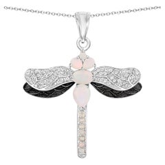 Ethiopian Opal Dragonfly Pendant With White Topaz 1.34 Carats Sterling Silver