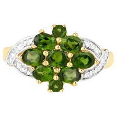 Chromdiopsid-Blumenring, 1,22 Karat, vergoldetes Silber
