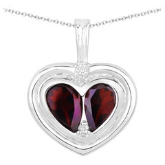Garnet Heart Pendant With White Topaz 2.62 Carats Sterling Silver