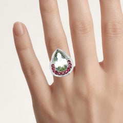 Green Amethyst Ring With Rhodolite Garnet 4.04 Carats Sterling Silver