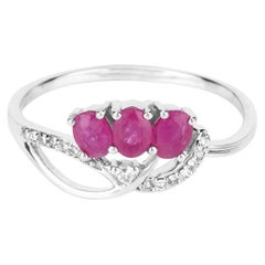 Ruby Knot Ring With Diamonds 0.68 Carats 14K White Gold