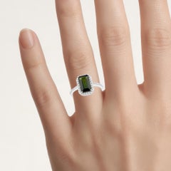 Green Tourmaline Ring With Diamonds 2.3 Carats 14K White Gold