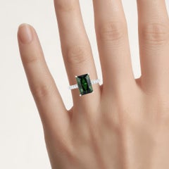 Green Tourmaline Ring With Diamonds 6.12 Carats 14K White Gold