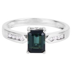 Green Tourmaline Ring With Diamonds 1.16 Carats 14K White Gold