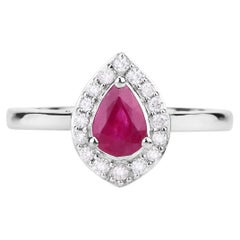Ruby Ring With Diamonds 0.86 Carats 14K White Gold