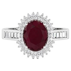 Ruby Ring With Diamonds 2.76 Carats 14K White Gold