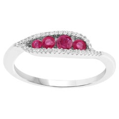 Ruby Ring With Diamonds 0.36 Carats 14K White Gold