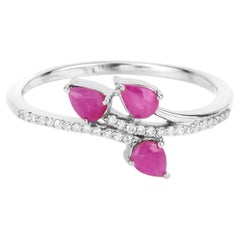 Ruby Ring With Diamonds 0.64 Carats 14K White Gold
