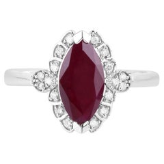 Ruby Ring With Diamonds 1.51 Carats 14K White Gold