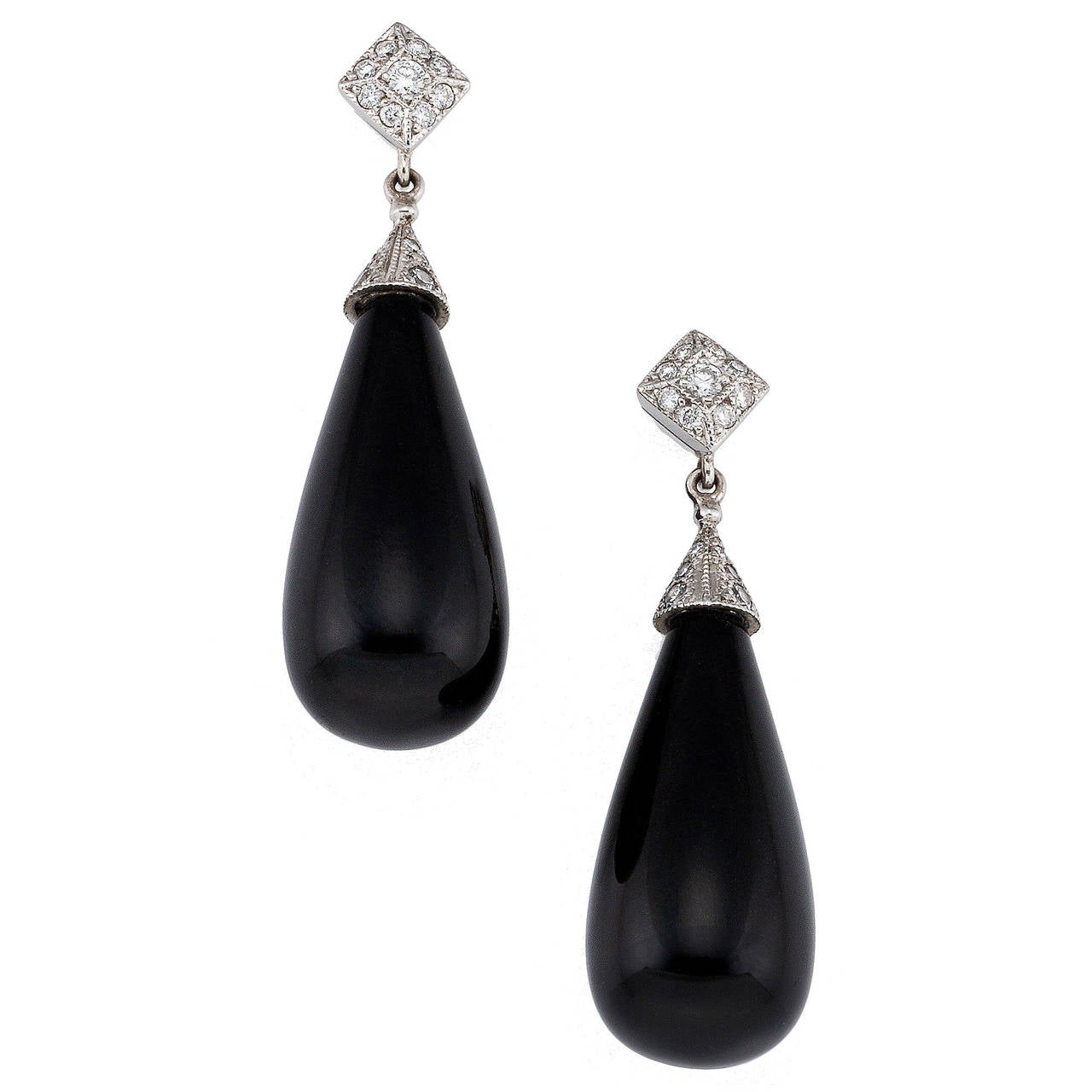 Kozminsky Onyx Diamond Pendant Earrings For Sale