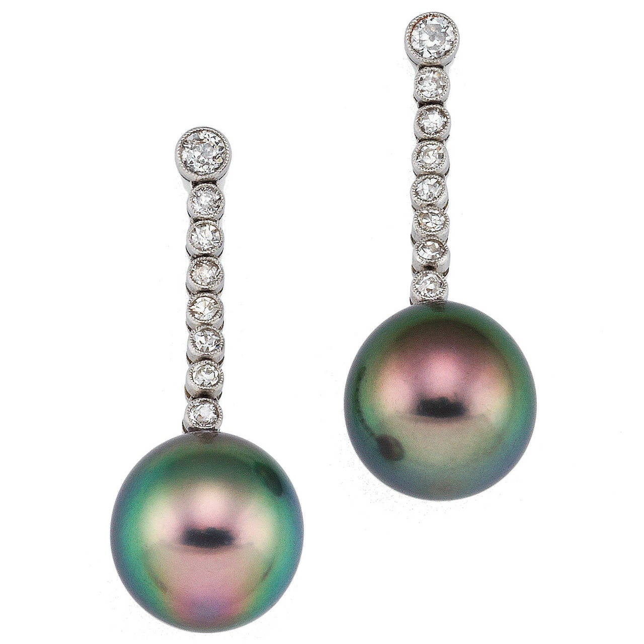 Lusturous Kozminsky Tahitian Pearl Diamond Gold Platinum Pendant Earrings For Sale