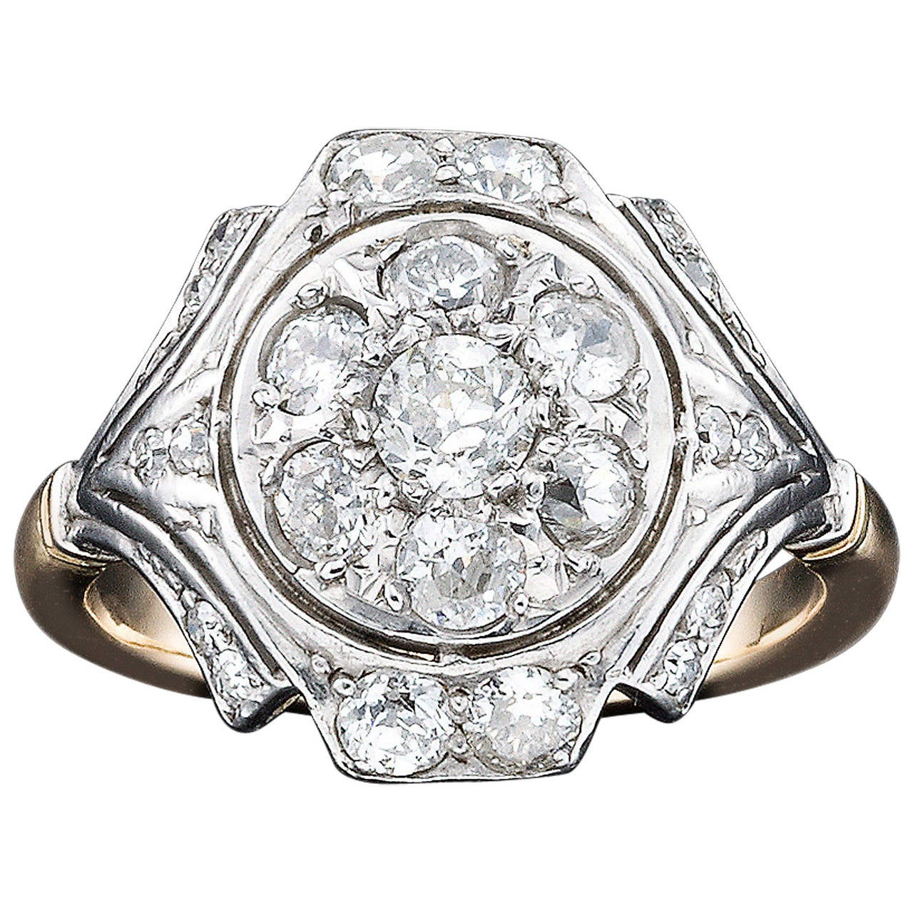 Art Deco Diamond Silver Gold Dress Ring