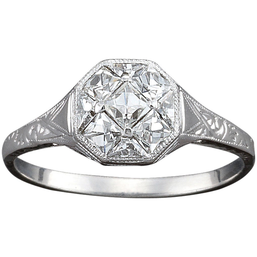 Graceful Antique Diamond Gold Platinum Dress Ring For Sale