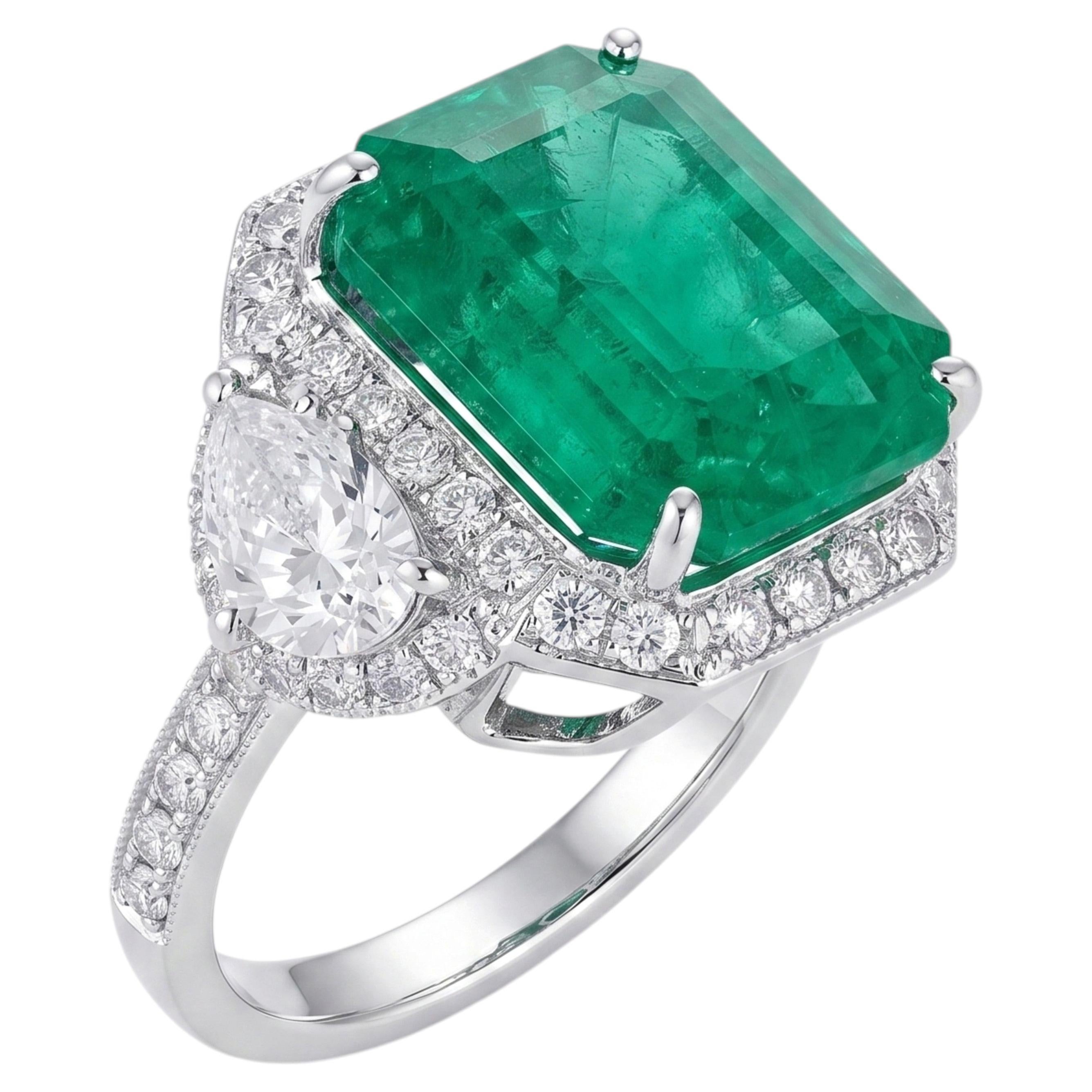 14K Gold Emerald & Diamond Ring, 9.24ct Zambian Emerald, New