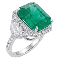 14K Gold Emerald & Diamond Ring, 9.24ct Zambian Emerald, New