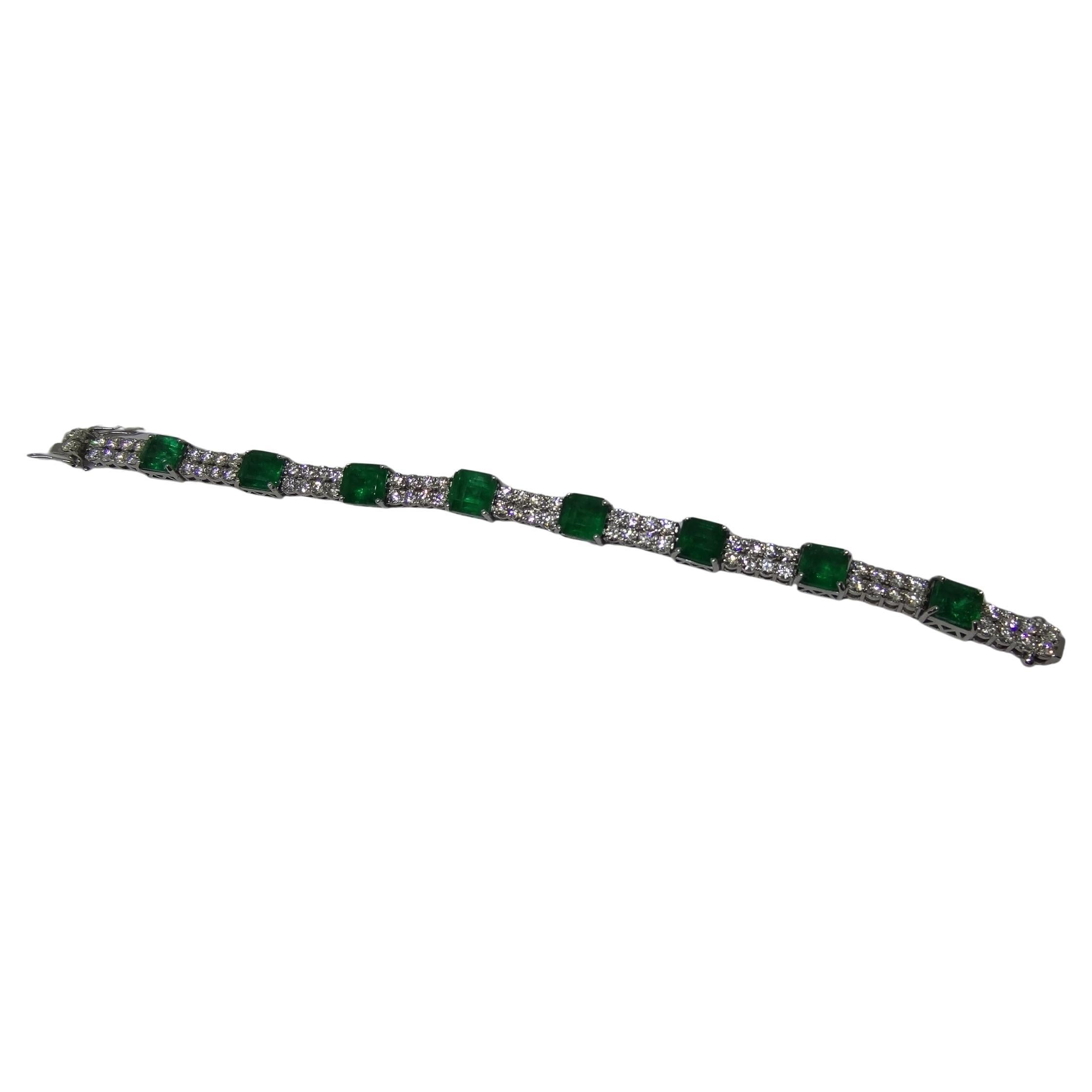 Bracelet en émeraude naturelle de Zambie avec diamants et or 14 carats