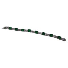 Bracelet en émeraude naturelle de Zambie avec diamants et or 14 carats