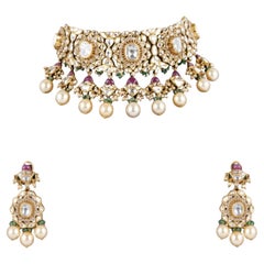 Polki Diamond Necklace Set in 14k Gold - 24.75ct Natural Diamonds