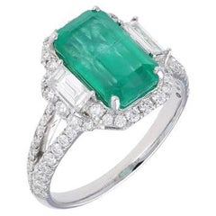Achteckiger Schnitt Natürlich Smaragd-Diamant-Ring Gold in 18k