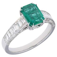 Anillo de diamante natural talla esmeralda oro blanco en 18k anillo de compromiso