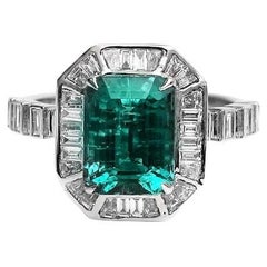 Natural Emerald octagon channel set diamond ring gold in 18k