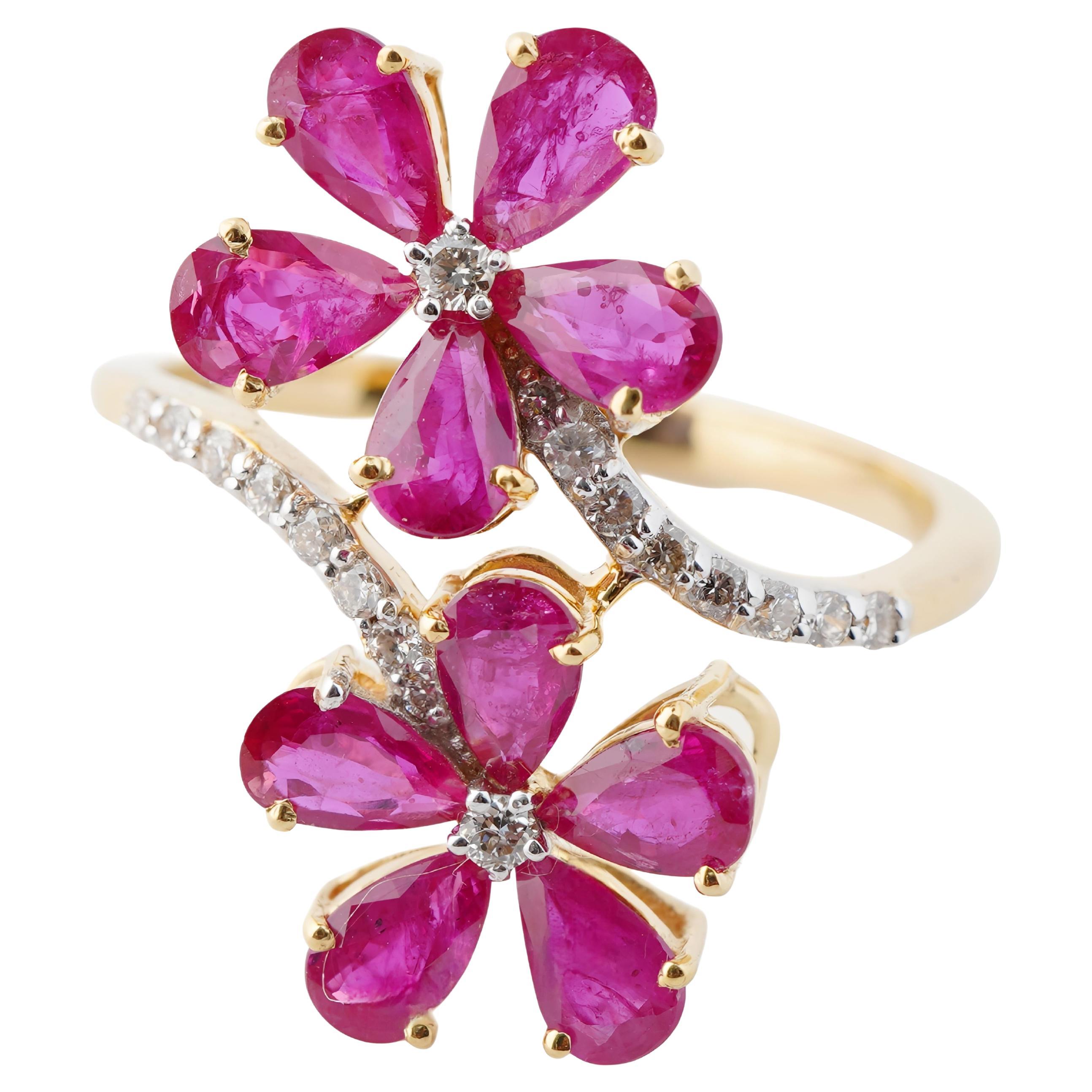 Anello con rubino naturale e diamante in oro 14k