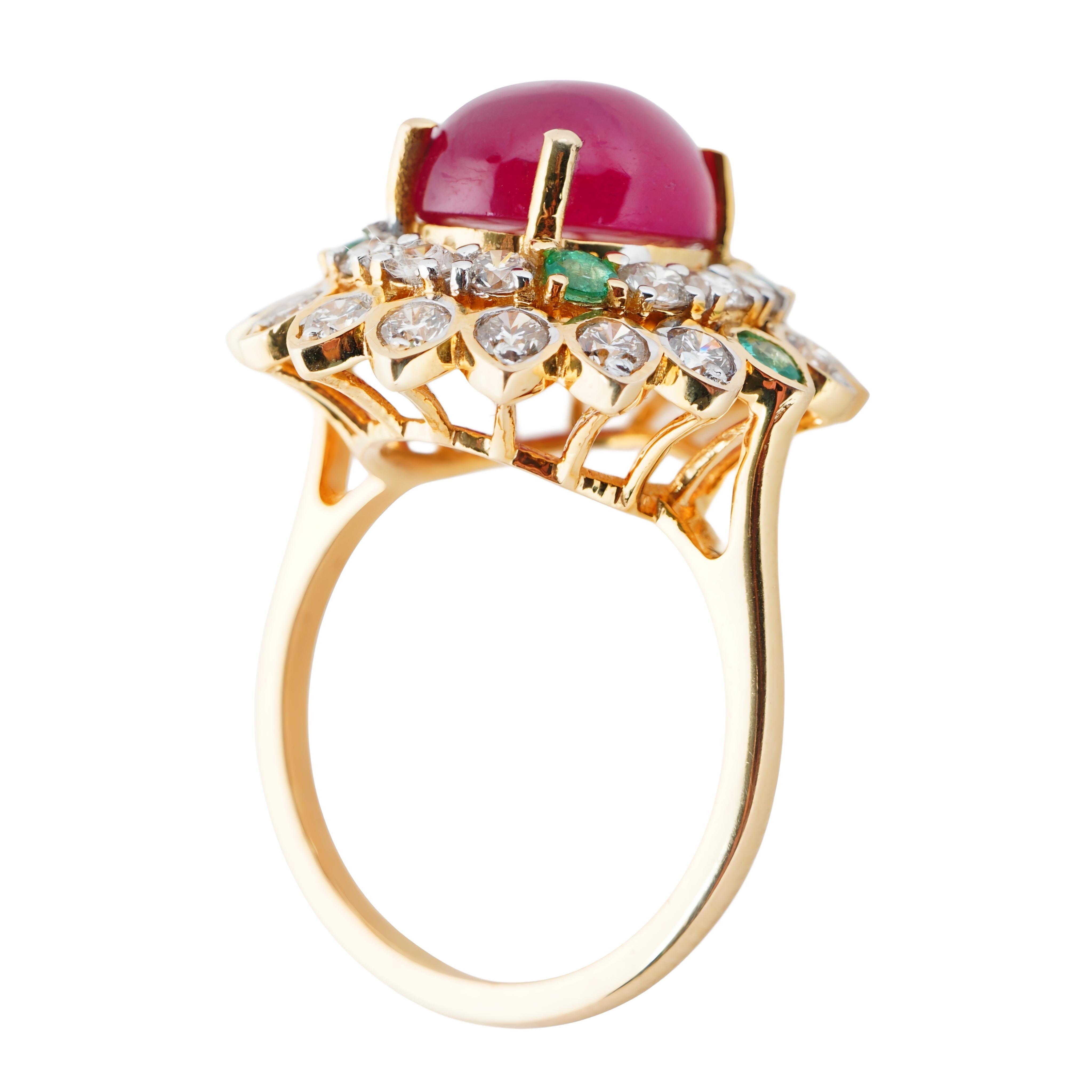 Natürlicher Rubin-Smaragd-Diamant-Ring aus 14k Gold (Smaragdschliff) im Angebot
