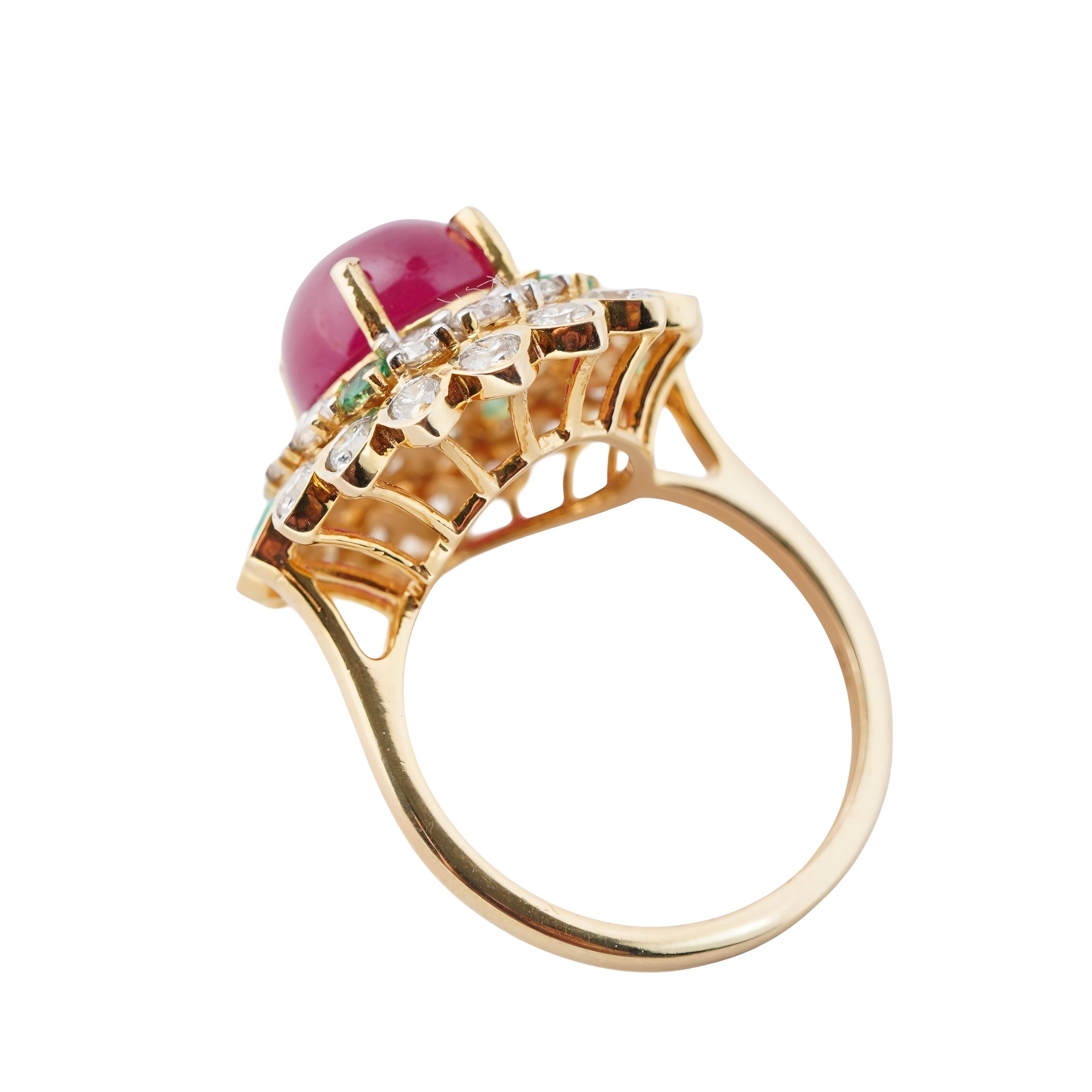 Natürlicher Rubin-Smaragd-Diamant-Ring aus 14k Gold im Zustand „Neu“ im Angebot in jaipur, IN