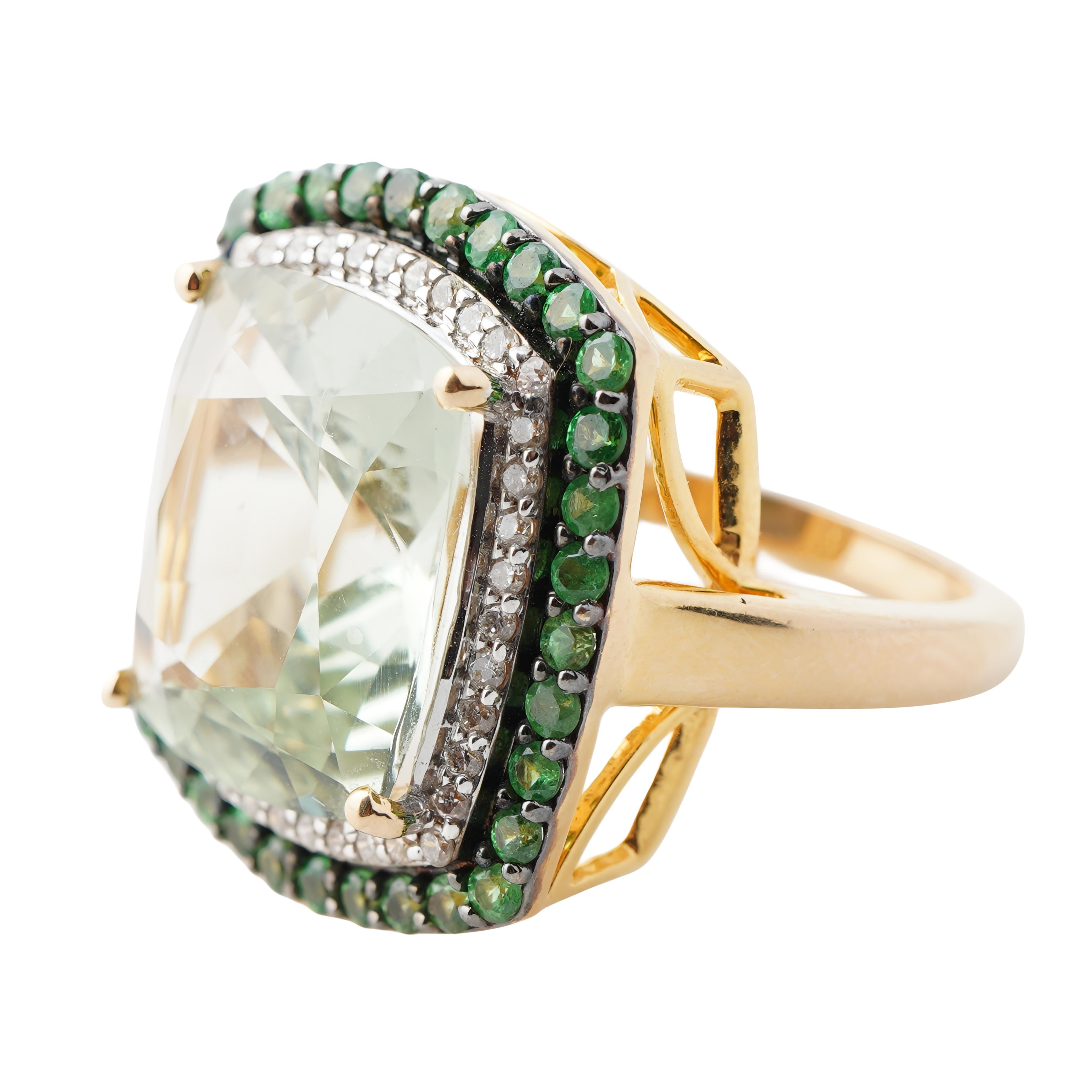 Taille Asscher Bague en or 14k avec diamant en améthyste naturelle et savrorite en vente