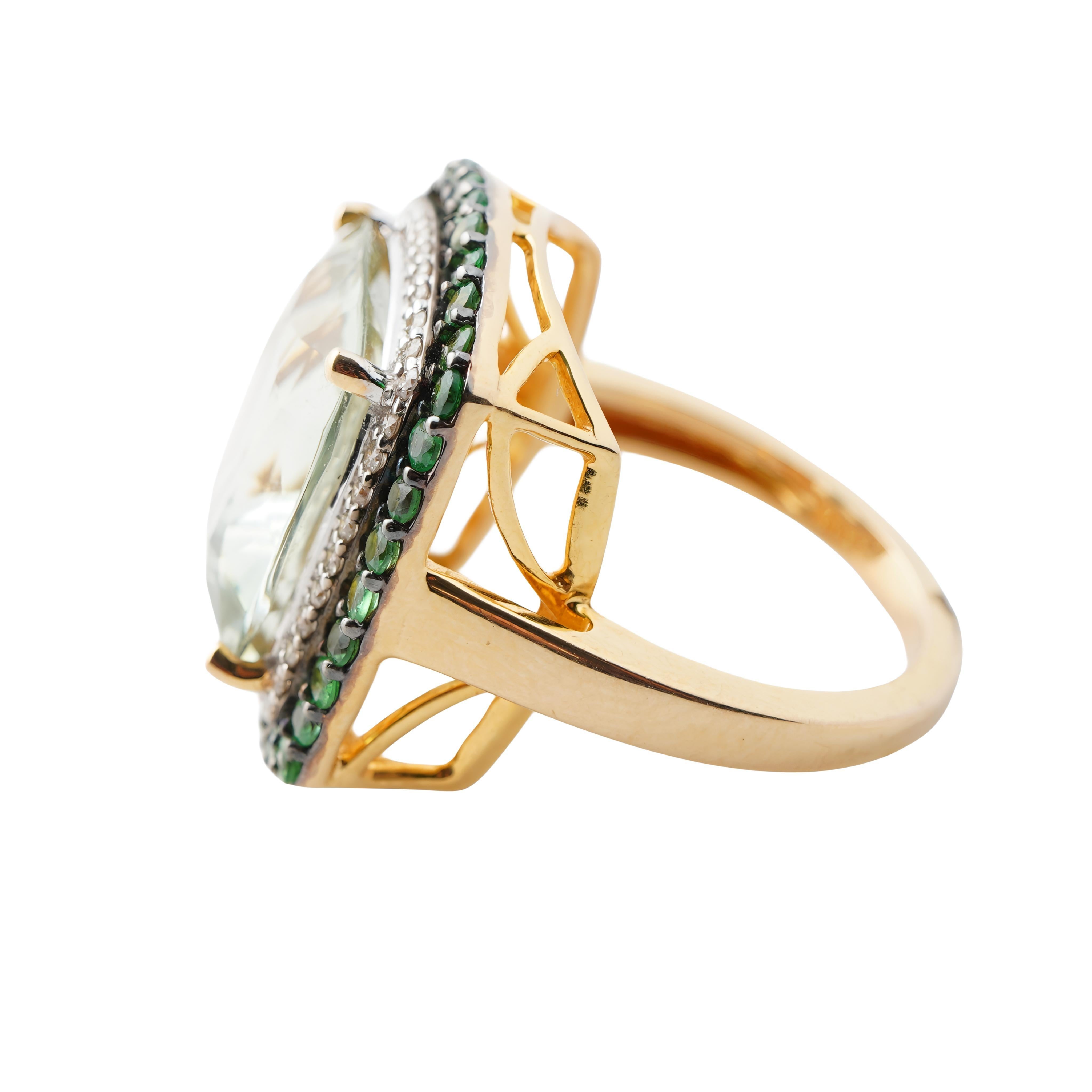 Bague en or 14k avec diamant en améthyste naturelle et savrorite Neuf - En vente à jaipur, IN
